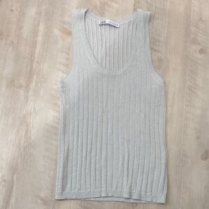 Zara Metallic Silver Sleeveless Top